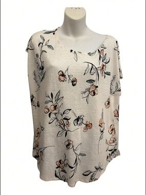 Rachel Zoe Cream Floral Scoop Neck Top with Peach & Green floral size XL
